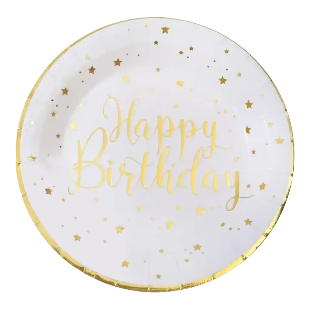 Placa de Feliz Cumpleaños Oro/Blanco (Juego de 10)