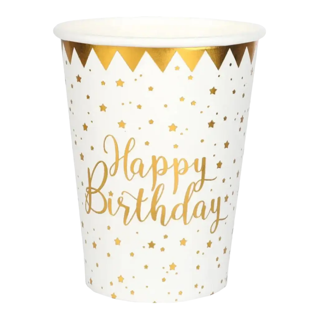 Vaso de Feliz Cumpleaños Oro/Blanco (Juego de 10)