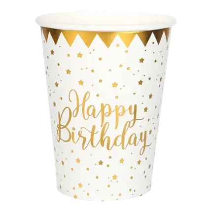 Vaso de Feliz Cumpleaños Oro/Blanco (Juego de 10)