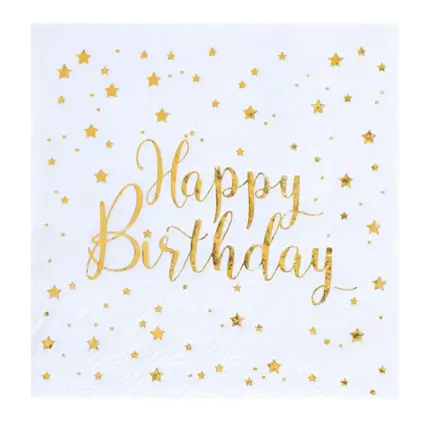 Toalla Feliz Cumpleaños Blanco/Oro (Juego de 20)