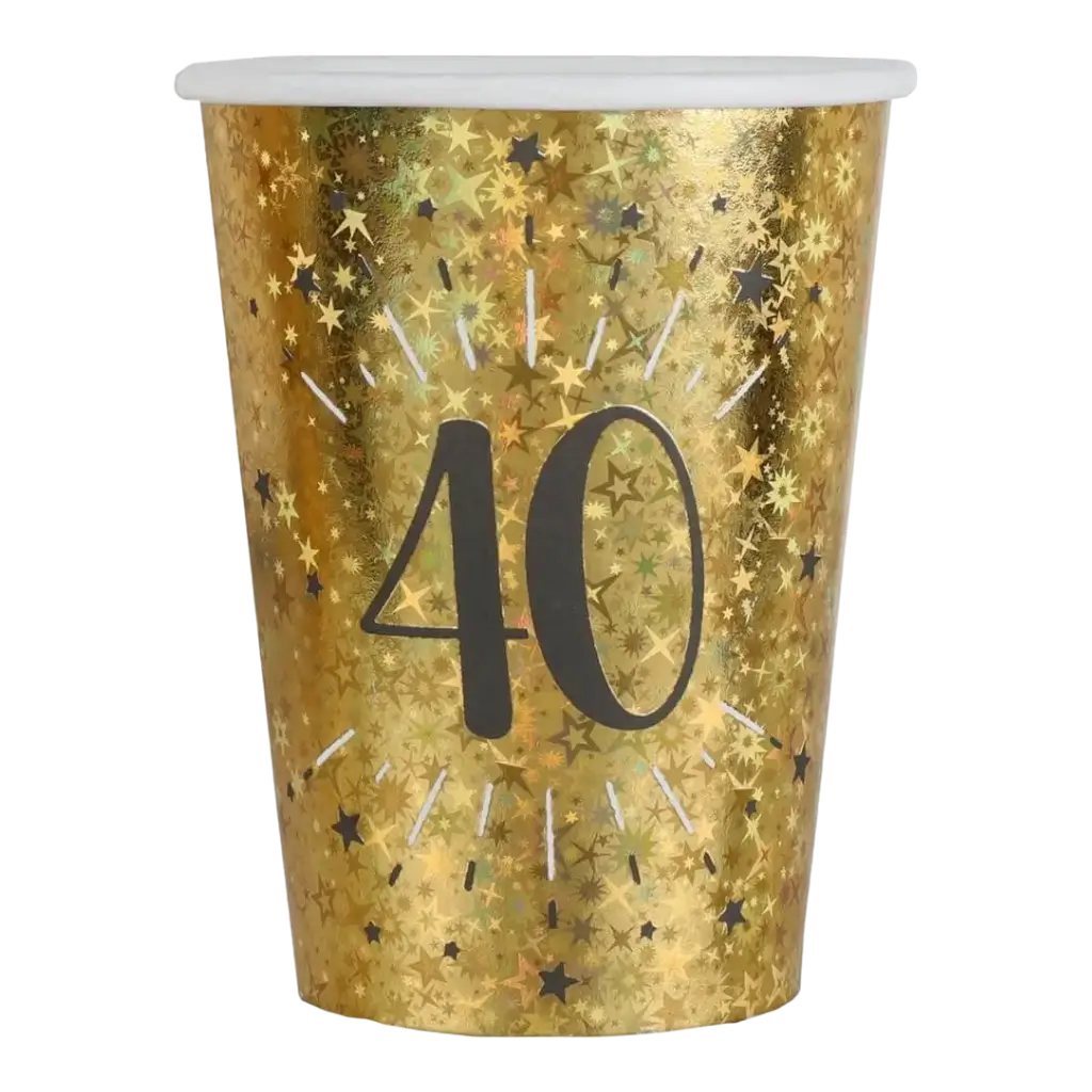 Vaso de papel 40 años Oro (set de 10)