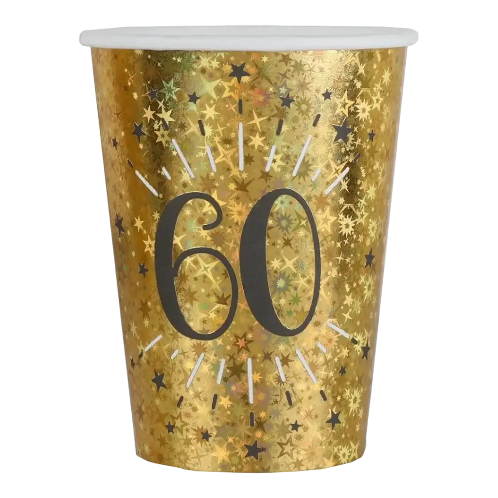 Vaso de papel 60 años Oro (set de 10)