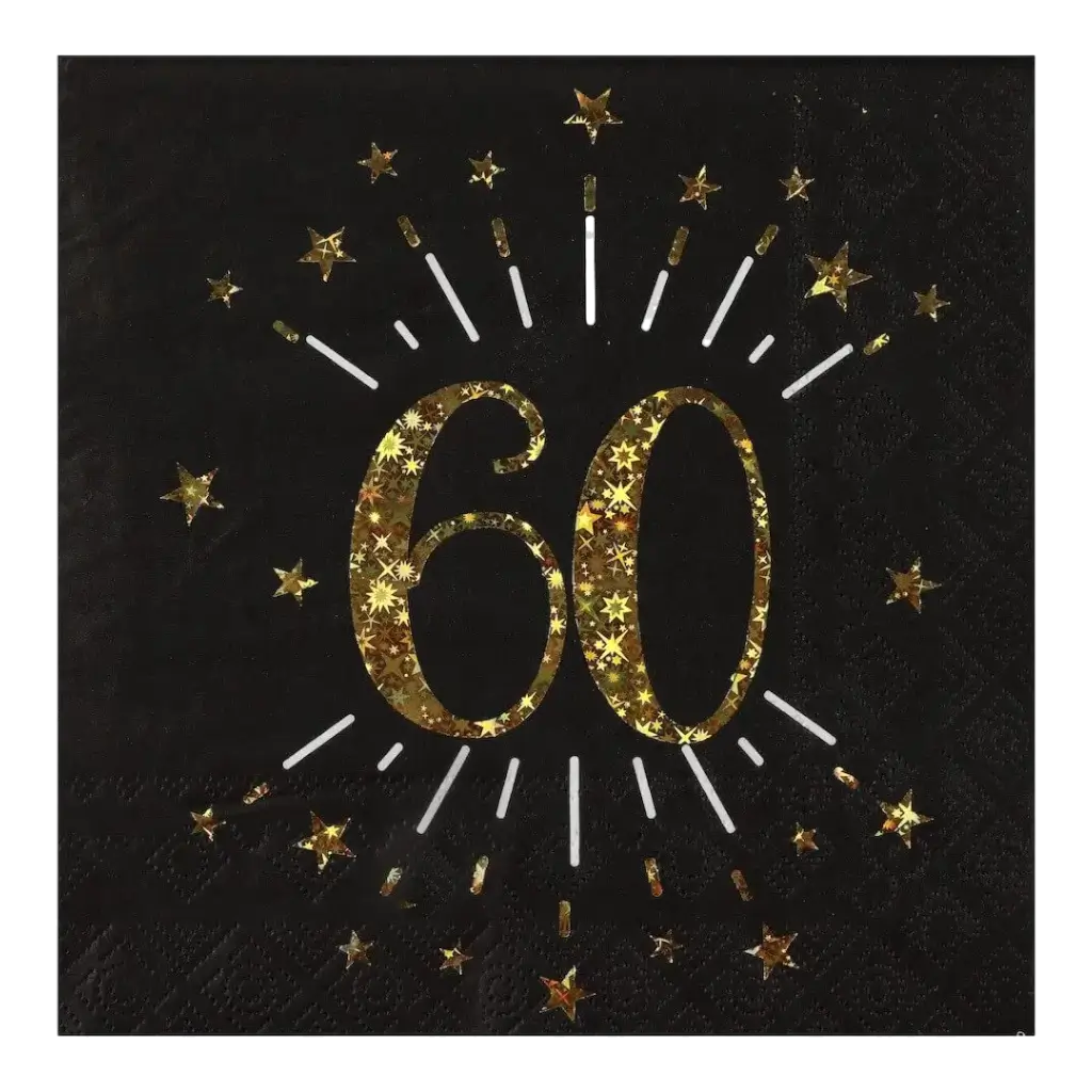 Servilleta de papel 60 años Negro/Oro (set de 10)