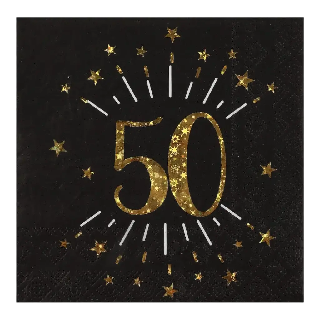 Servilleta de papel 50 años Negro/Oro (set de 10)