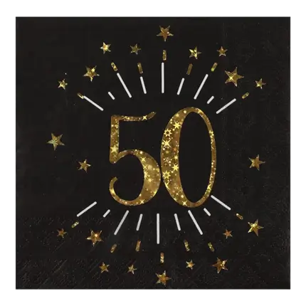 Servilleta de papel 50 años Negro/Oro (set de 10)