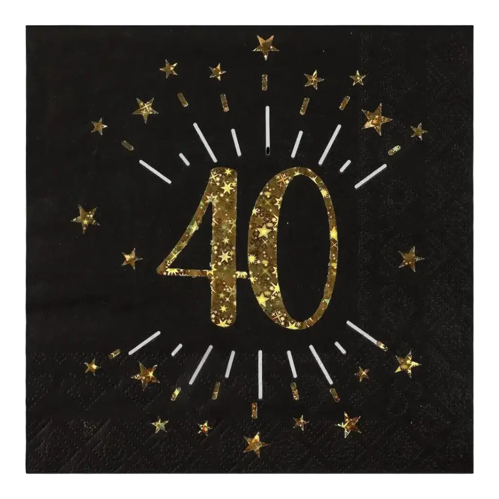 Servilleta de papel 40 años Negro/Oro (set de 10)