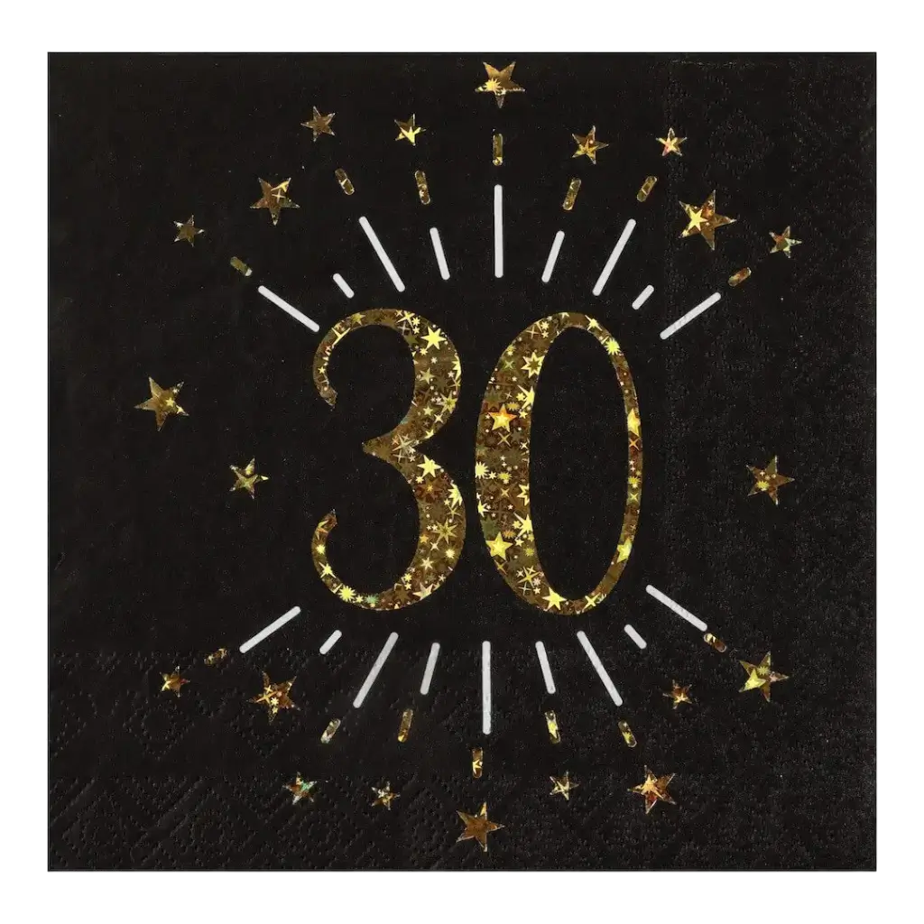 Servilleta de papel 30 años Negro/Oro (set de 10)