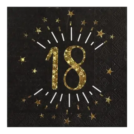 Servilleta de papel 18 años Negro/Oro (set de 10)