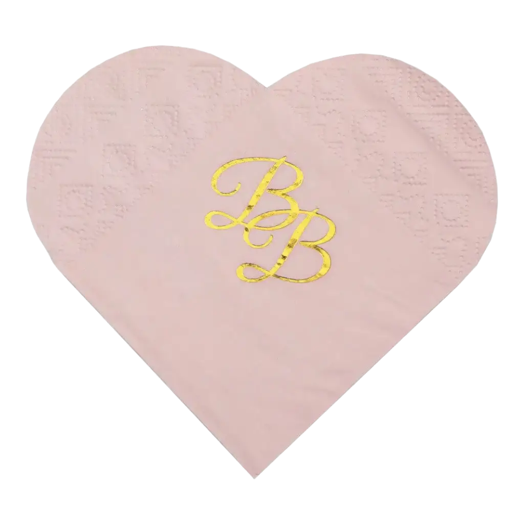 Toalla Corazón Rosa con inscripción BB Oro (Juego de 10)
