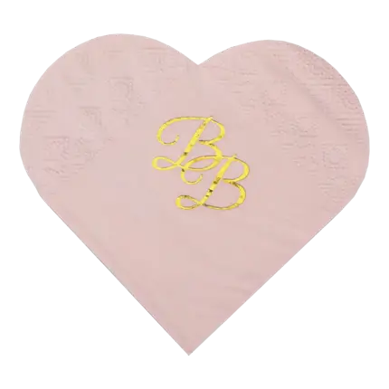 Toalla Corazón Rosa con inscripción BB Oro (Juego de 10)