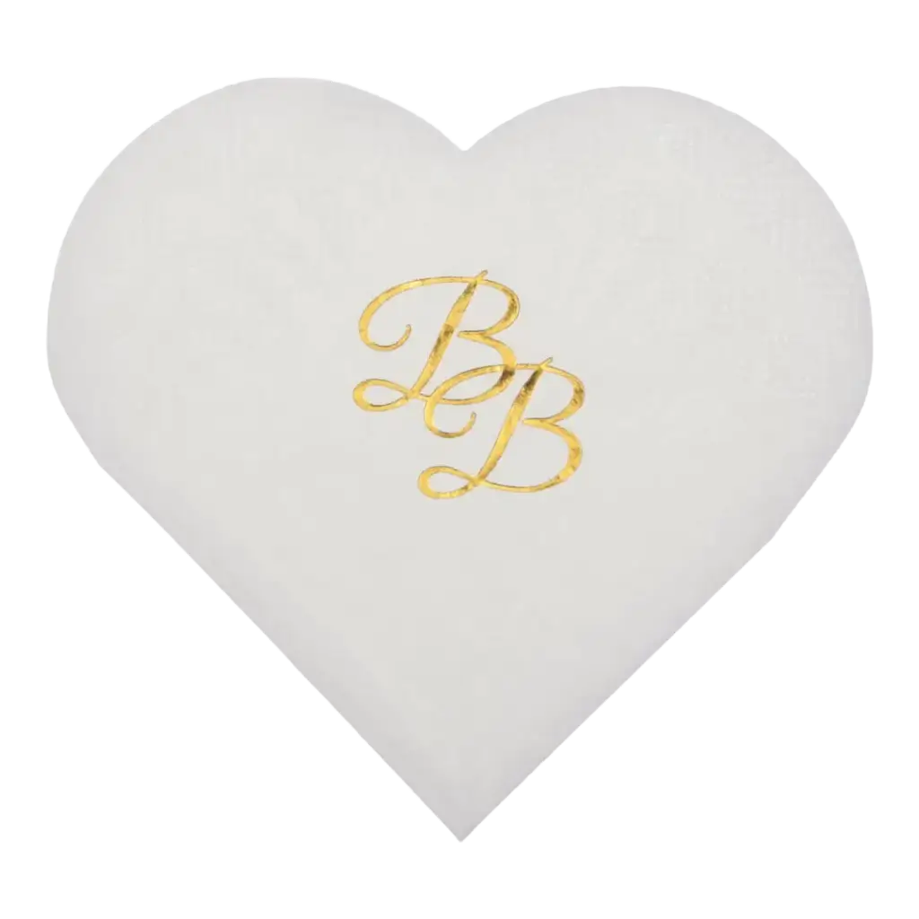Servilleta Corazón blanco con inscripción dorada BB (Juego de 20)