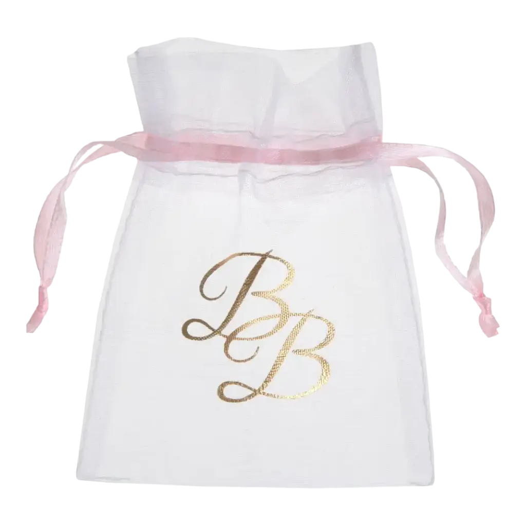 Bolsa de organza con cinta rosa BB (juego de 6)