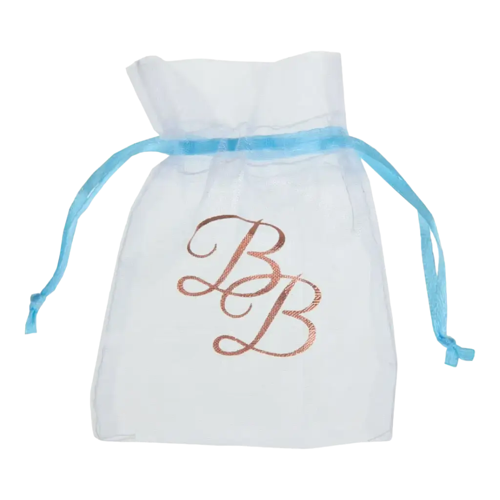 Bolsa de organza con cinta azul (juego de 6)