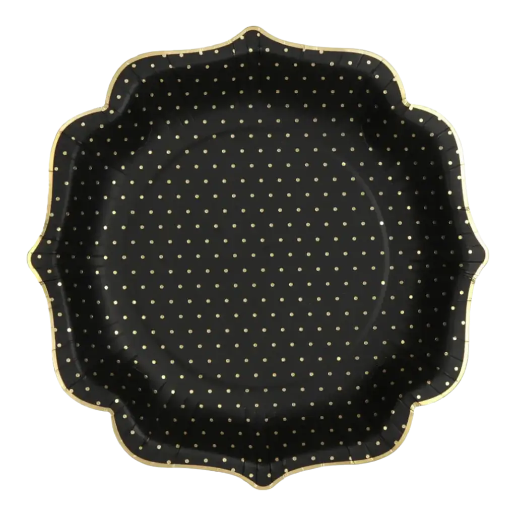 Plato original negro con puntos dorados (juego de 10)