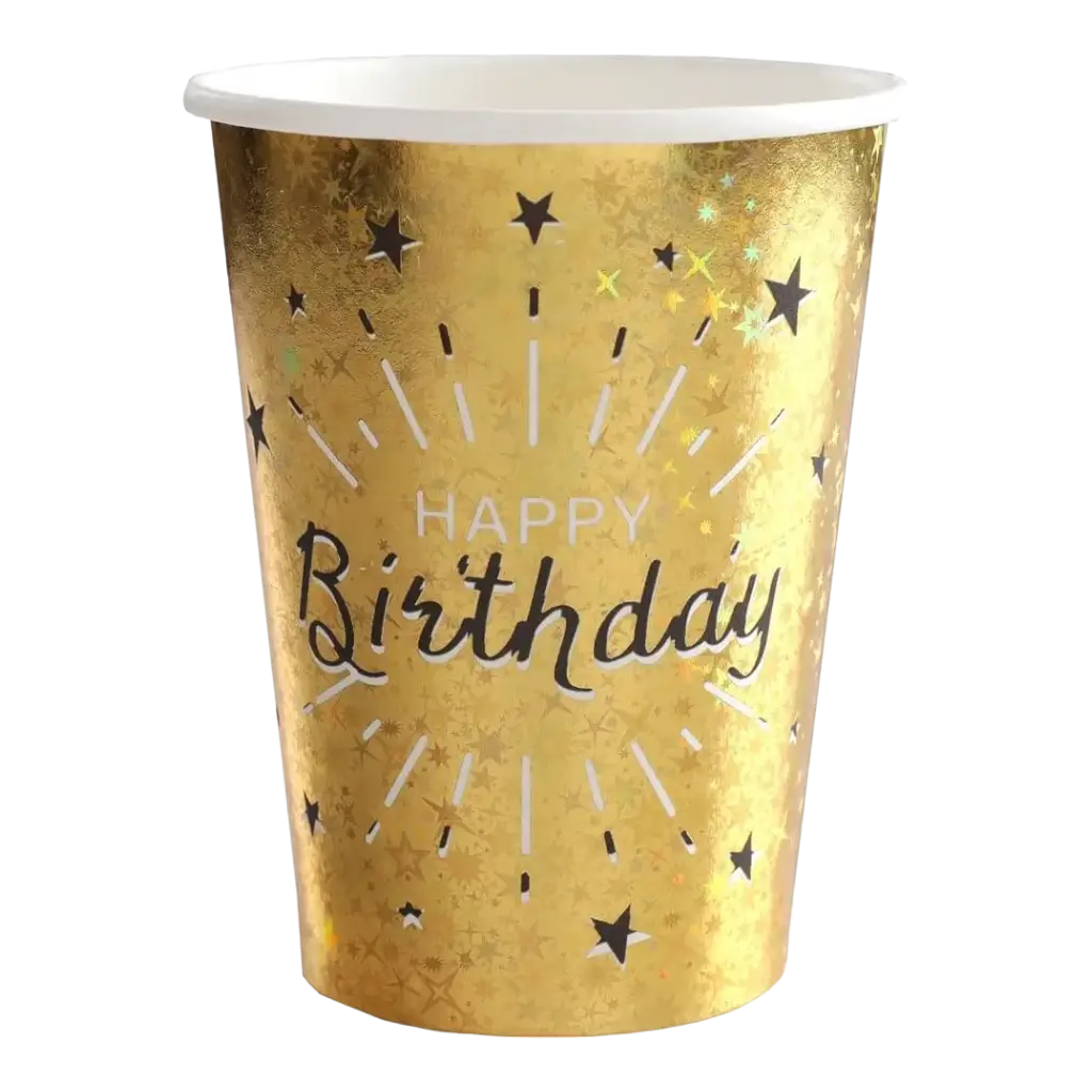 Vaso de Feliz Cumpleaños Oro Metálico (Juego de 10)