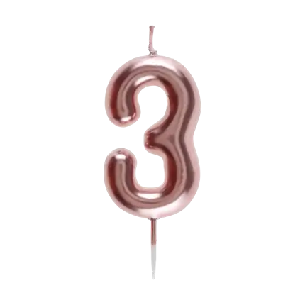Vela Aniversario Dígito 3 Oro Rosa