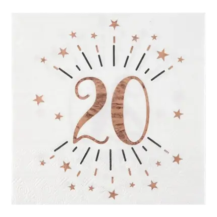 Servilleta de papel 20 años Blanco/Rosa Oro (set de 10)