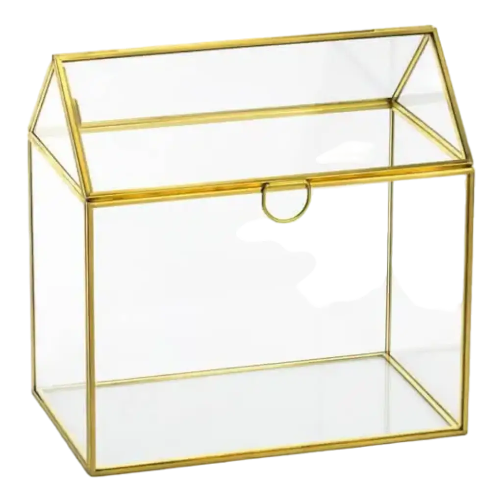 Urna de cristal con acabado metálico dorado
