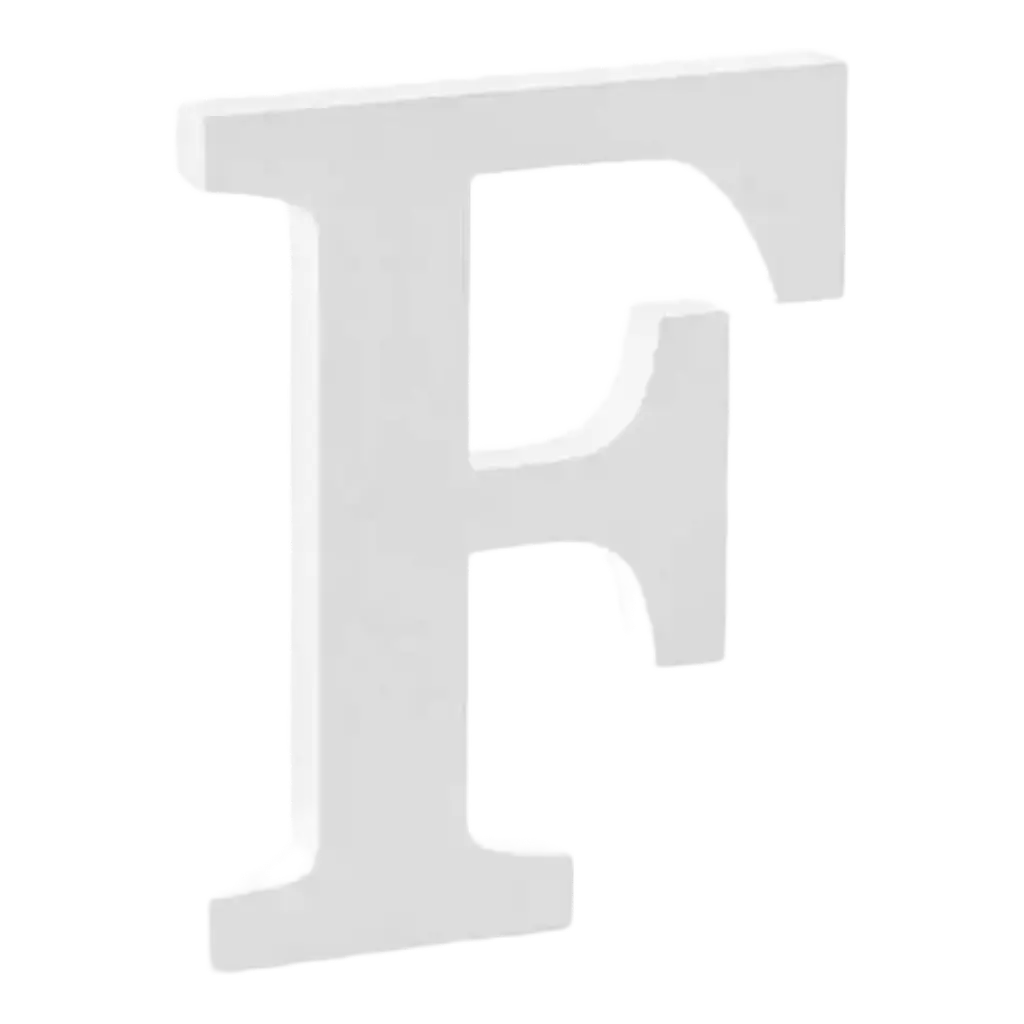 Letra F en madera blanca