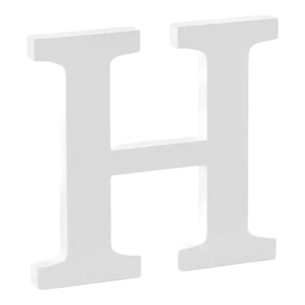 Letra H en madera blanca