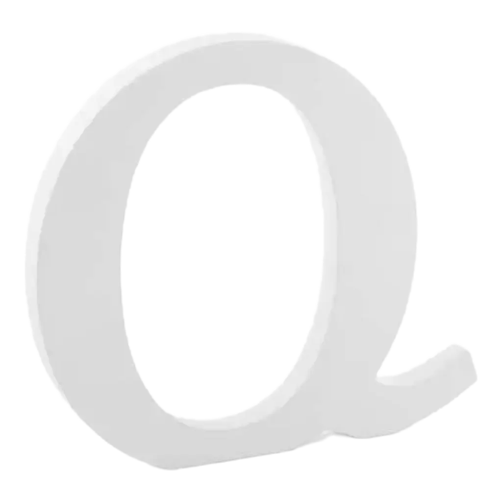 Letra Q en madera blanca