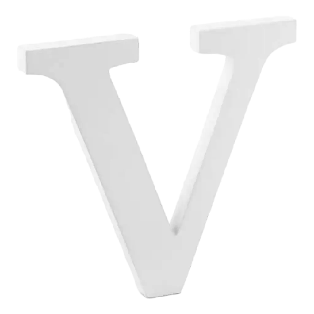 Letra V en madera blanca