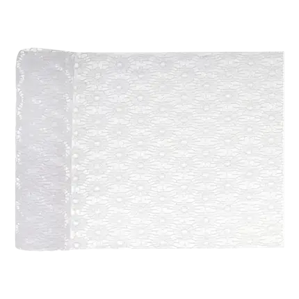 Camino de mesa de flores de encaje blanco - 3m * 18cm