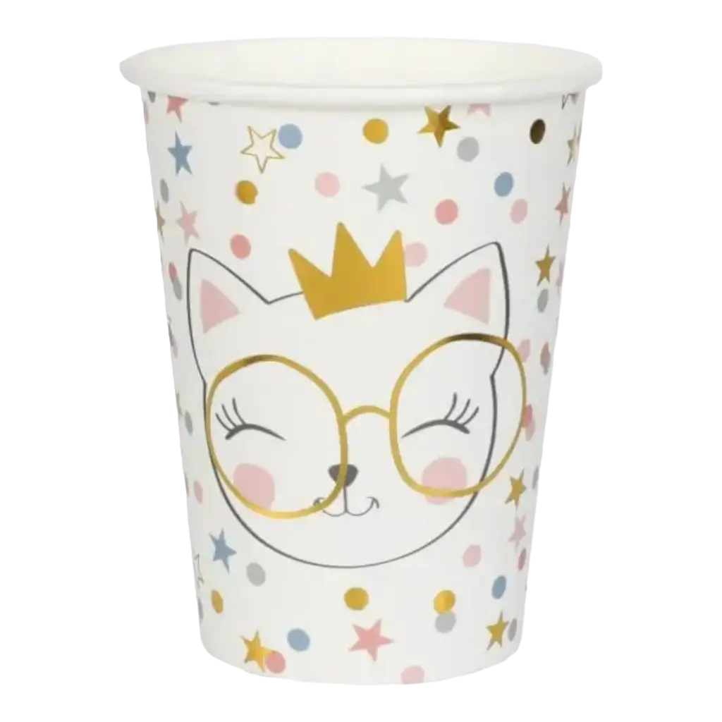 Vaso de papel blanco "Kitty Party" - Juego de 10