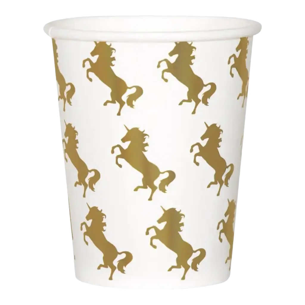 Vasos de papel unicornio blancos y dorados (juego de 10)