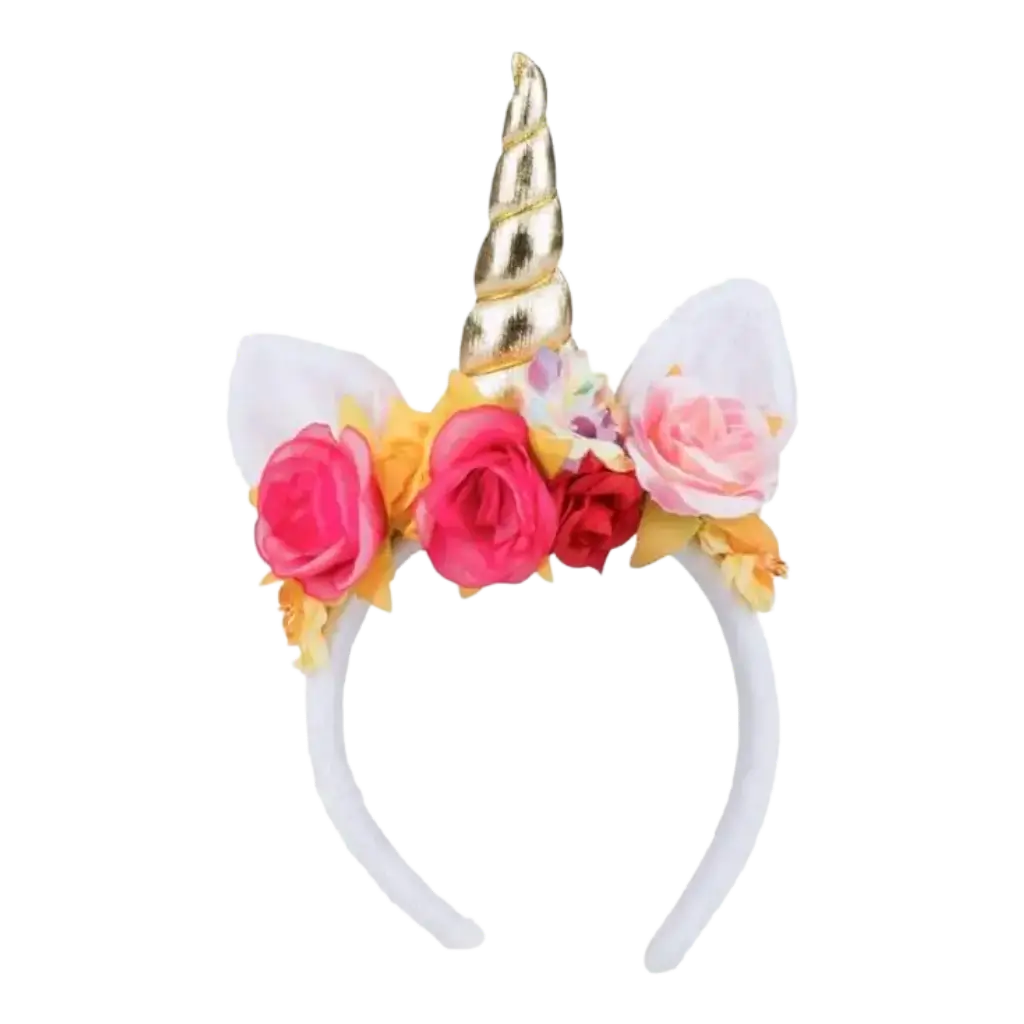 Diadema de unicornio con flores rosadas