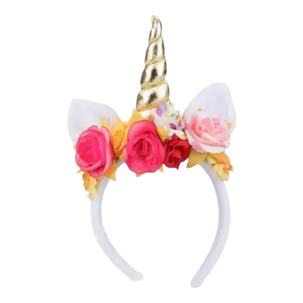Diadema de unicornio con flores rosadas