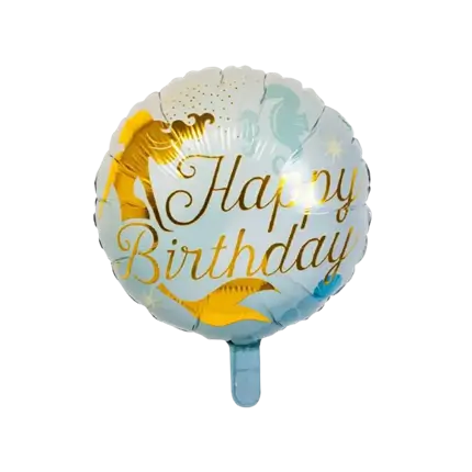 Globo de aluminio Sirena Happy birthday azul y dorado