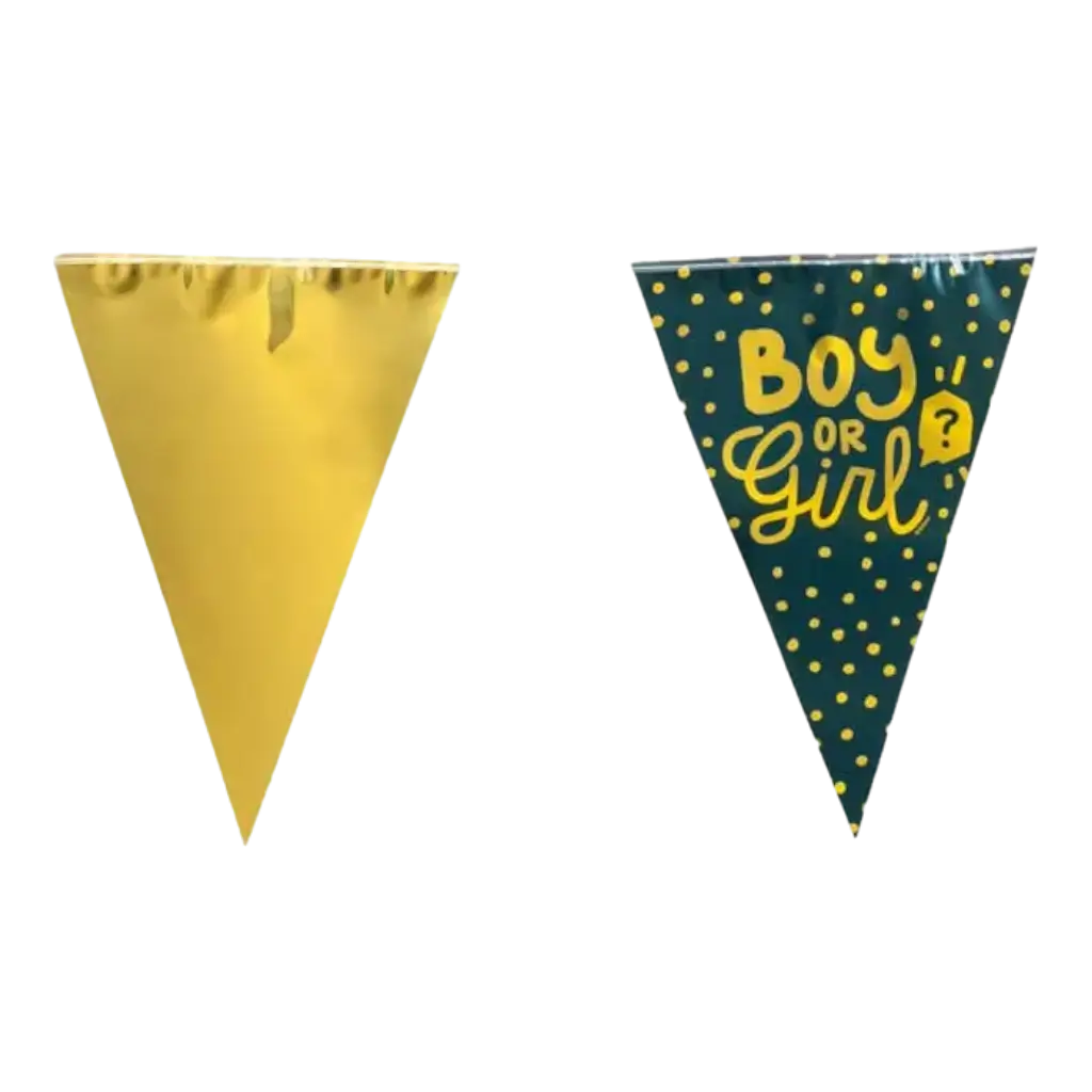 Banderines de guirnalda "Boy or Girl" negros y dorados