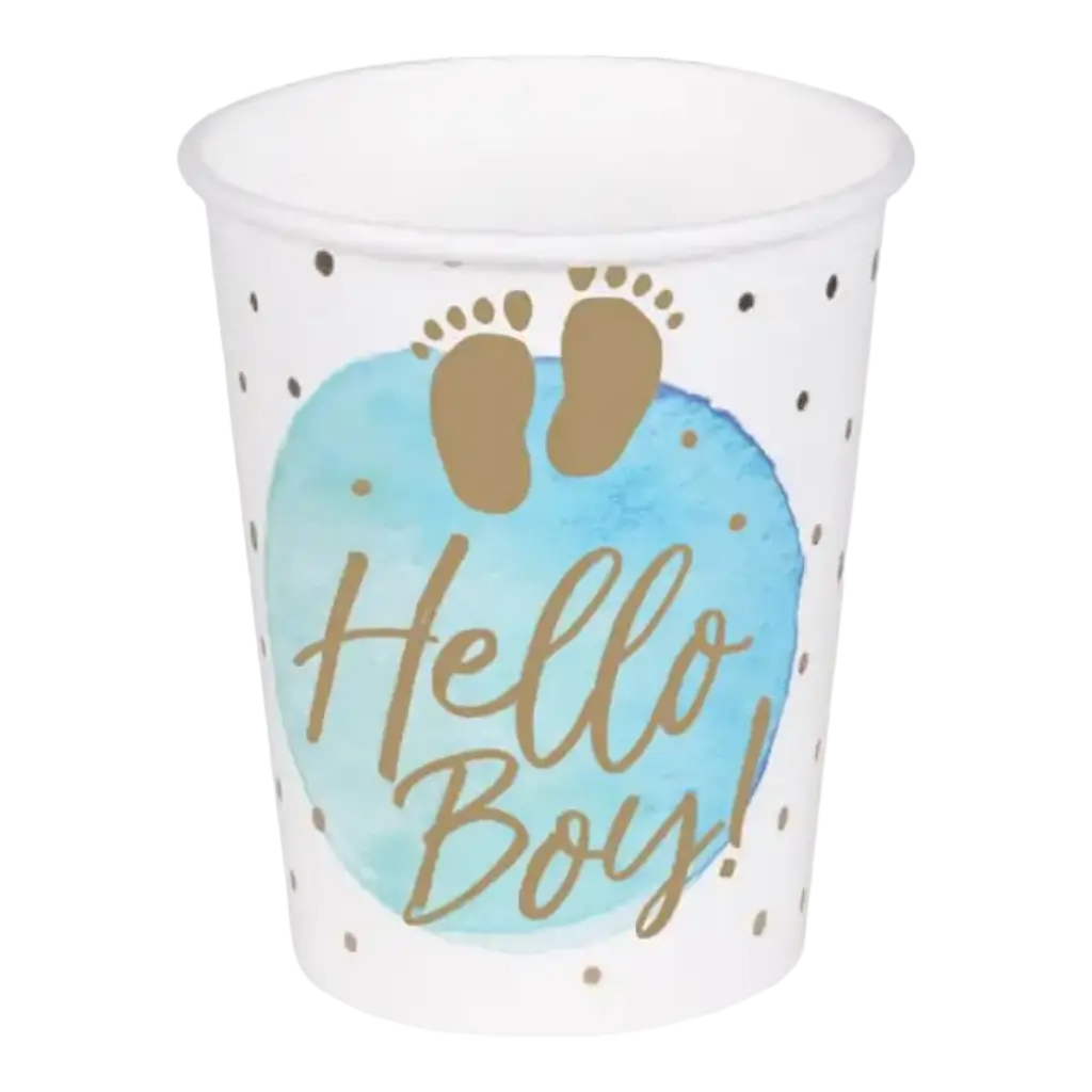 Taza de cartón azul "hello boy" (juego de 10)