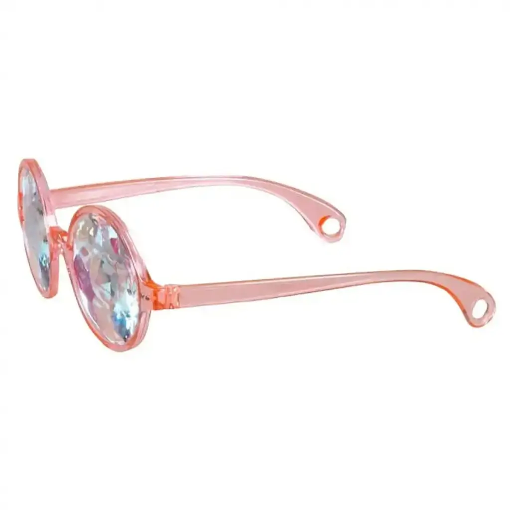 Gafas redondas y rosas con lentes holográficas