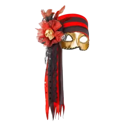 Máscaras venecianas estilo pirata dorado, rojo y negro