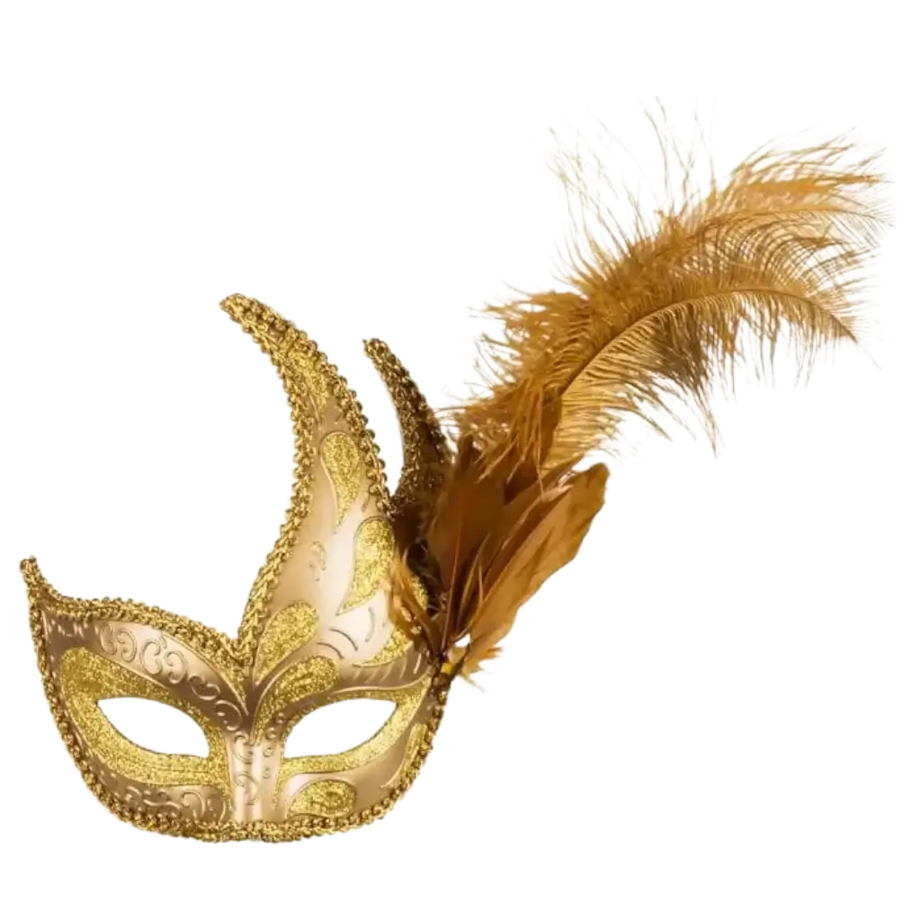 Lobo veneciano dorado con plumas