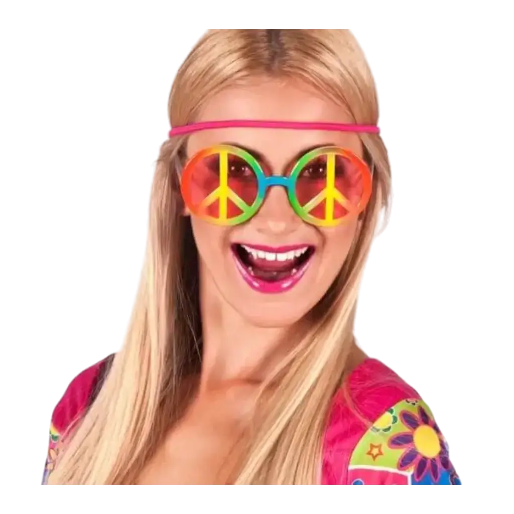 Gafas hippies tricolores con lentes rosas