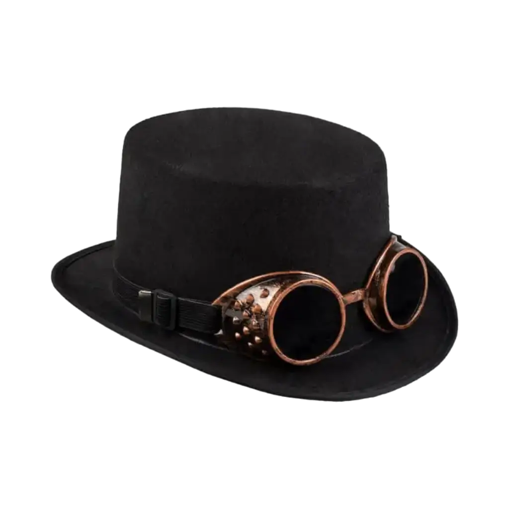 Sombrero negro de copa con gafas retro