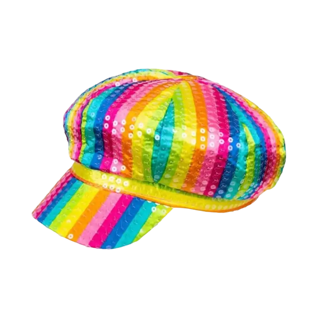 Gorra a rayas multicolor con lentejuelas