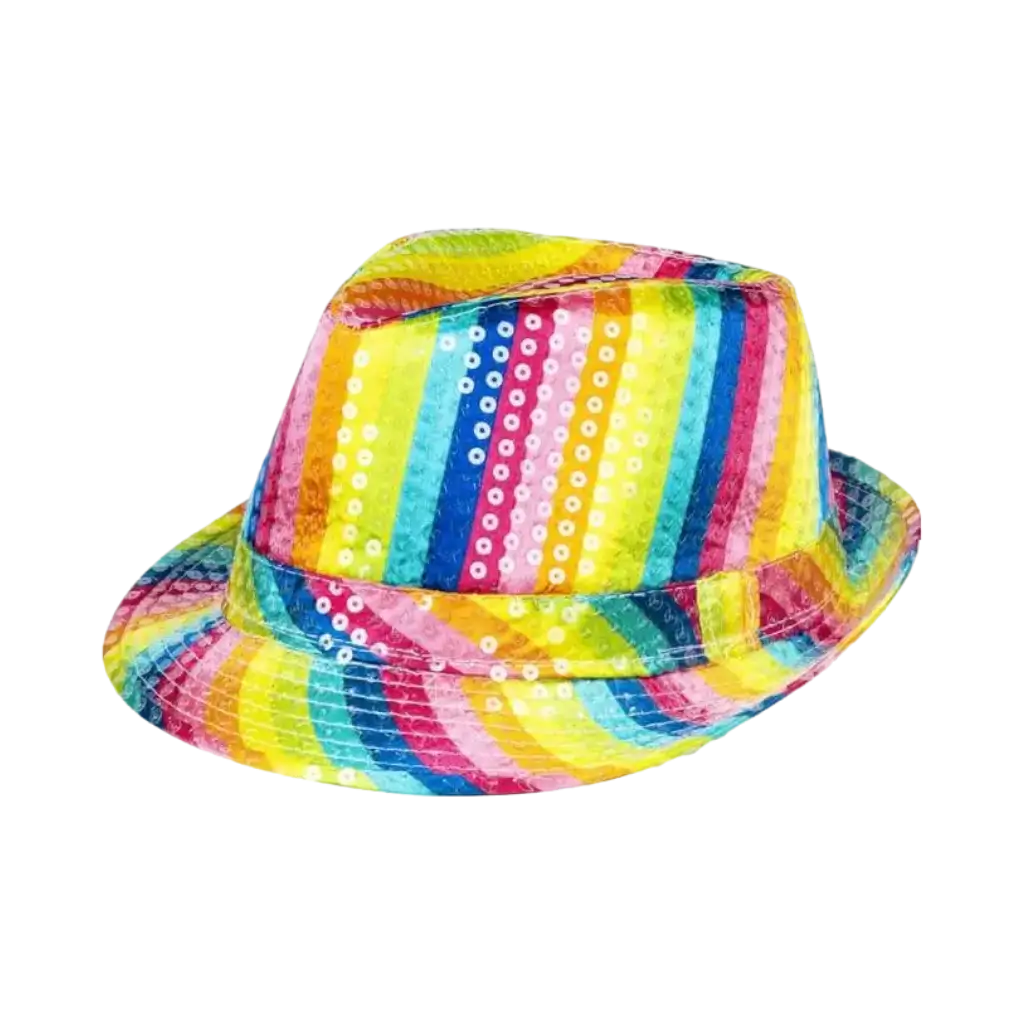 Sombrero multicolor de lentejuelas a rayas