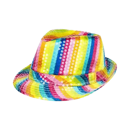 Sombrero multicolor de lentejuelas a rayas