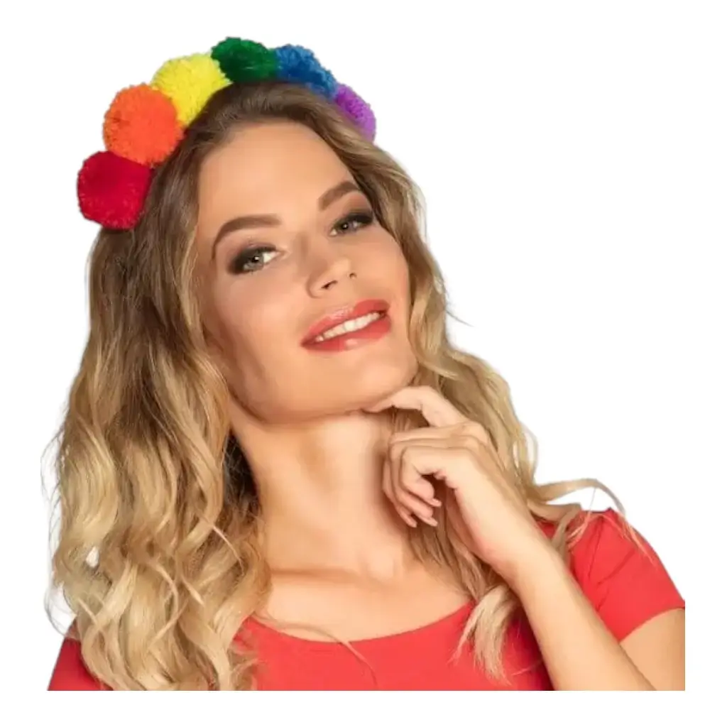 Diadema Rainbow Pompom