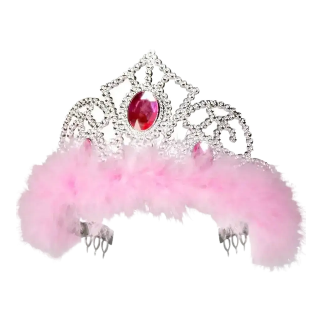Corona de princesa con plumas rosadas