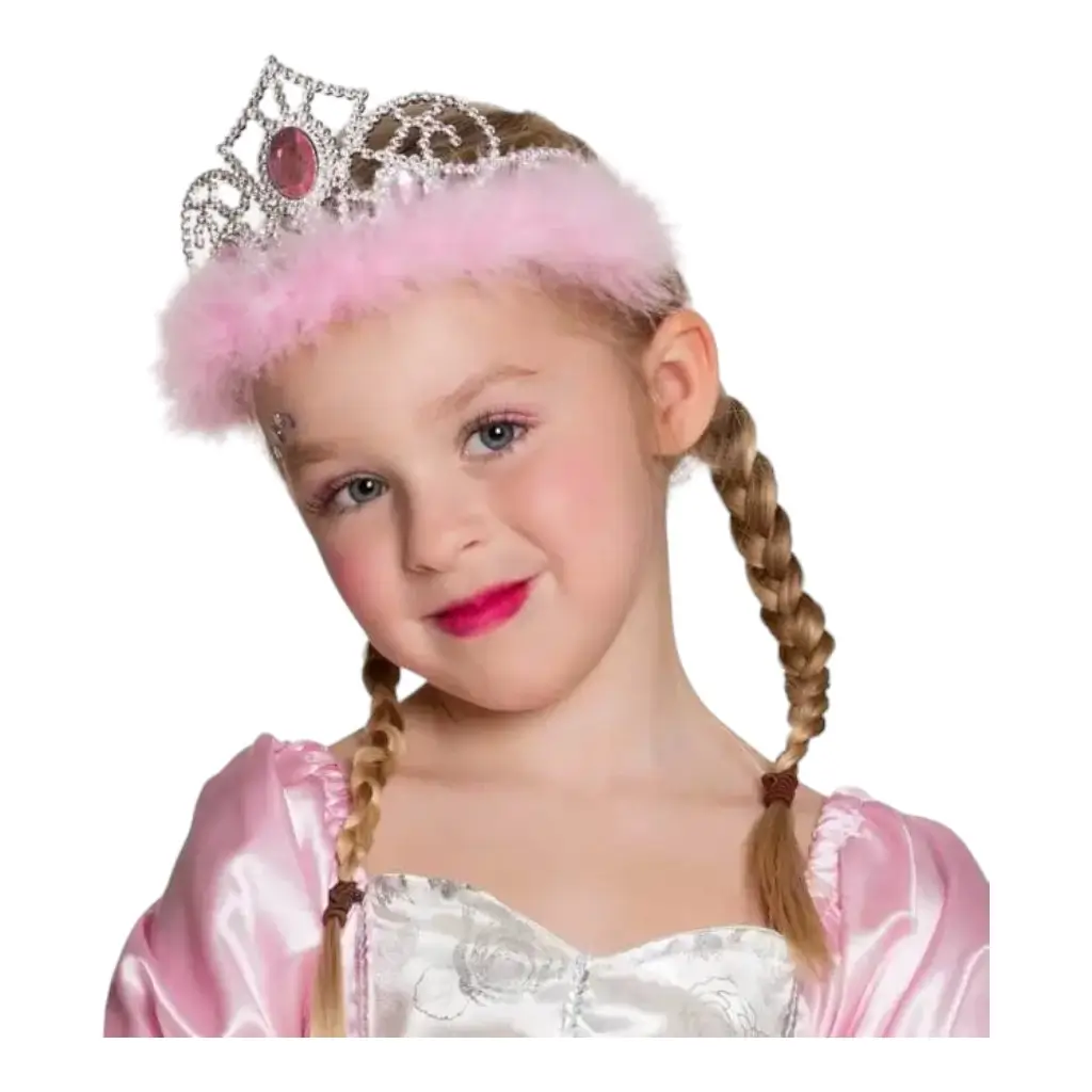 Corona de princesa con plumas rosadas