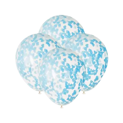 Globos de 40cm con confeti de corazón azul - Lote de 5