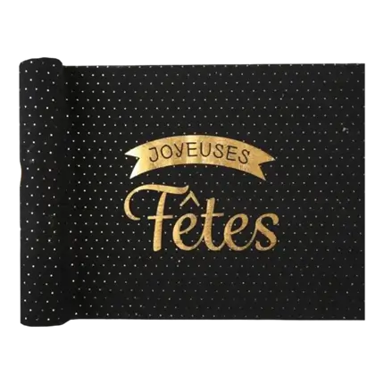 Camino de mesa de algodón Happy Holidays - Negro - 3m * 28cm
