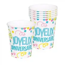 Copas Joyeux Anniversaire Color Party (lote de 6)