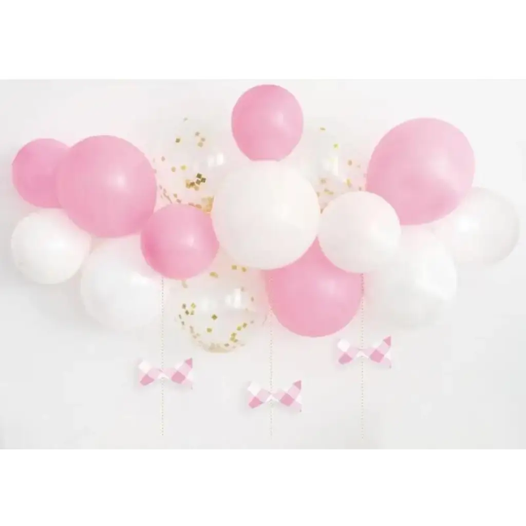 Kit de globos de arco - Rosa / Blanco / Transparente