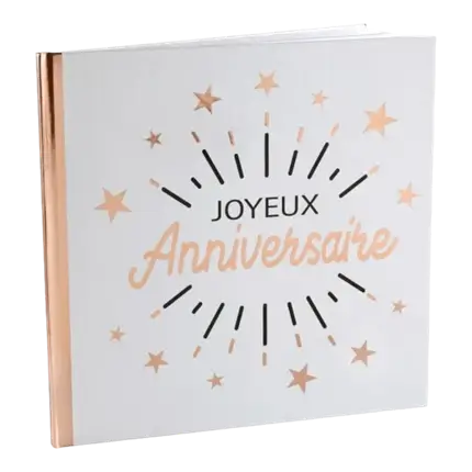 Libro de visitas Happy Birthday en oro rosa metálico